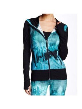 Alo Yoga Watercolor Desert Flow Full-Zip Hoodie Jacket Blue Green Black Size S